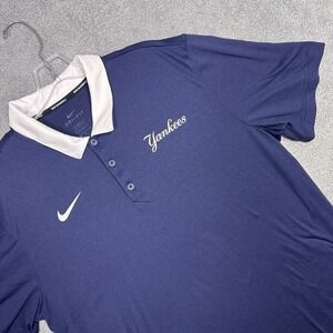 New York Yankees Nike Polo Mens XL Dri Fit MLB Shirt Lightweight Wicking Navy
